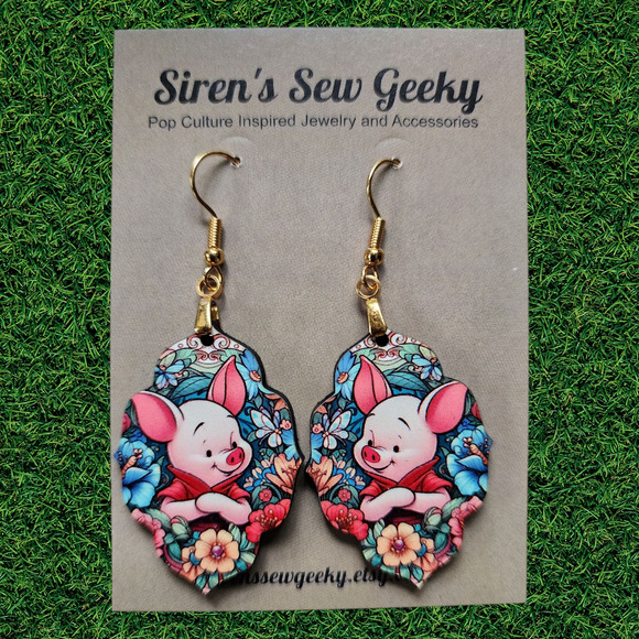 Cute Piglet Floral Earrings Winnie the Pooh - Picture 2 of 3